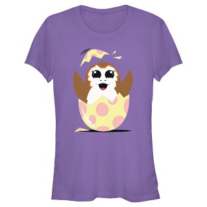 Juniors Womens Star Wars Happy Easter Egg Porg Style T-Shirt - 1 of 4