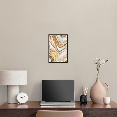 Golden Lines Abstract Canvas Wall Art with Black Frame