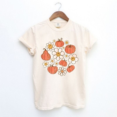 Simply Sage Market Women's Circle Pumpkin Flowers Short Sleeve Garment Dyed Tee