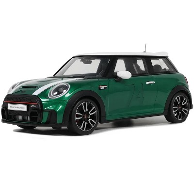 2023 Mini Cooper F56 JCW #74 British Racing Green with White Top and Stripes 1/18 Model Car by Otto Mobile