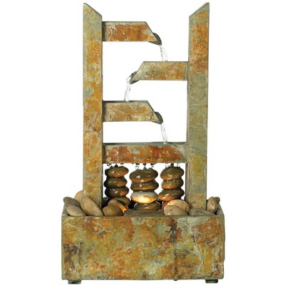 Zigzag Brown Slate Zen Tabletop Water Fountain with Light