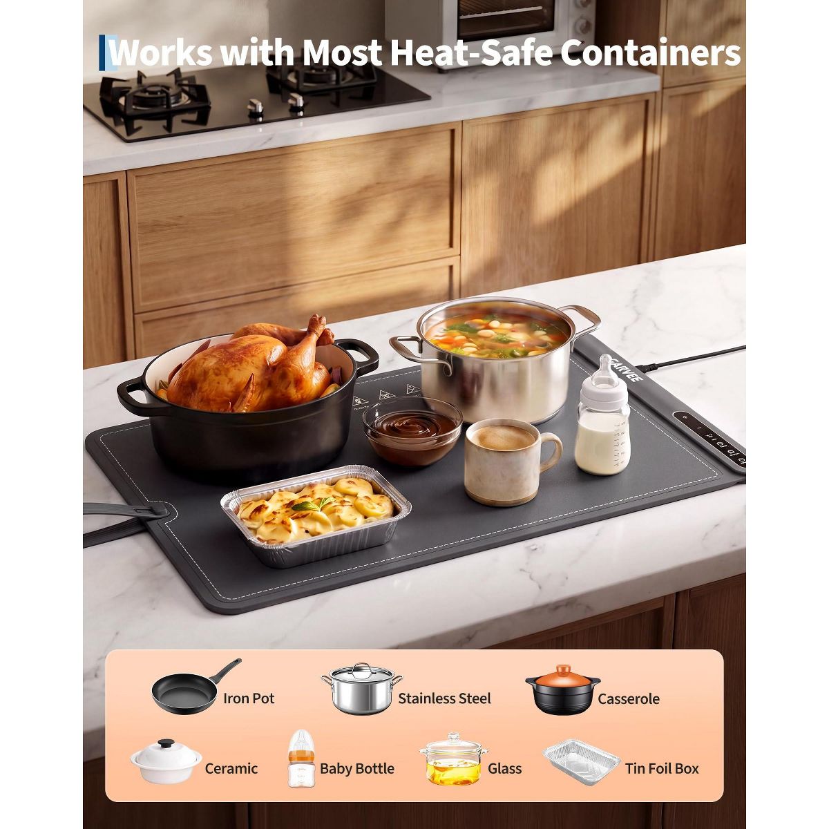 25x16 Inch Silicone Electric Food Warming Mat with 8-Temp Control & Auto Shut-Off, 500W Countertop Buffet Warmer for Parties & Home - thumbnail 10