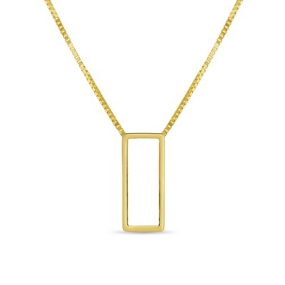 Thin Squared Outline Gold Plated Sterling Silver Pendant Necklace - In Season Jewelry