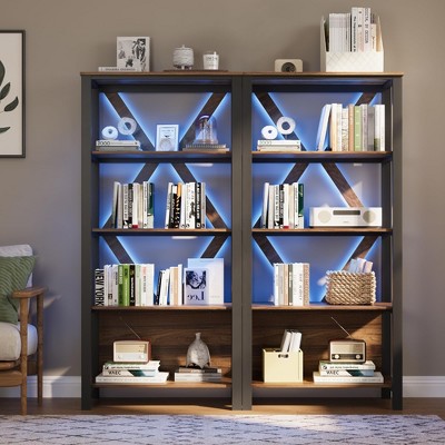 5-Tier LED Bookshelf - Industrial Open Display with Dimmable RGB Strip, Magic Ambient Light