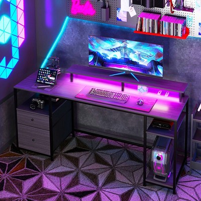 NicBex Home Office Desks Morden Gaming Desk Office Home Desk with Storage Shelves, 2 Drawers and Monitor Stand for Study