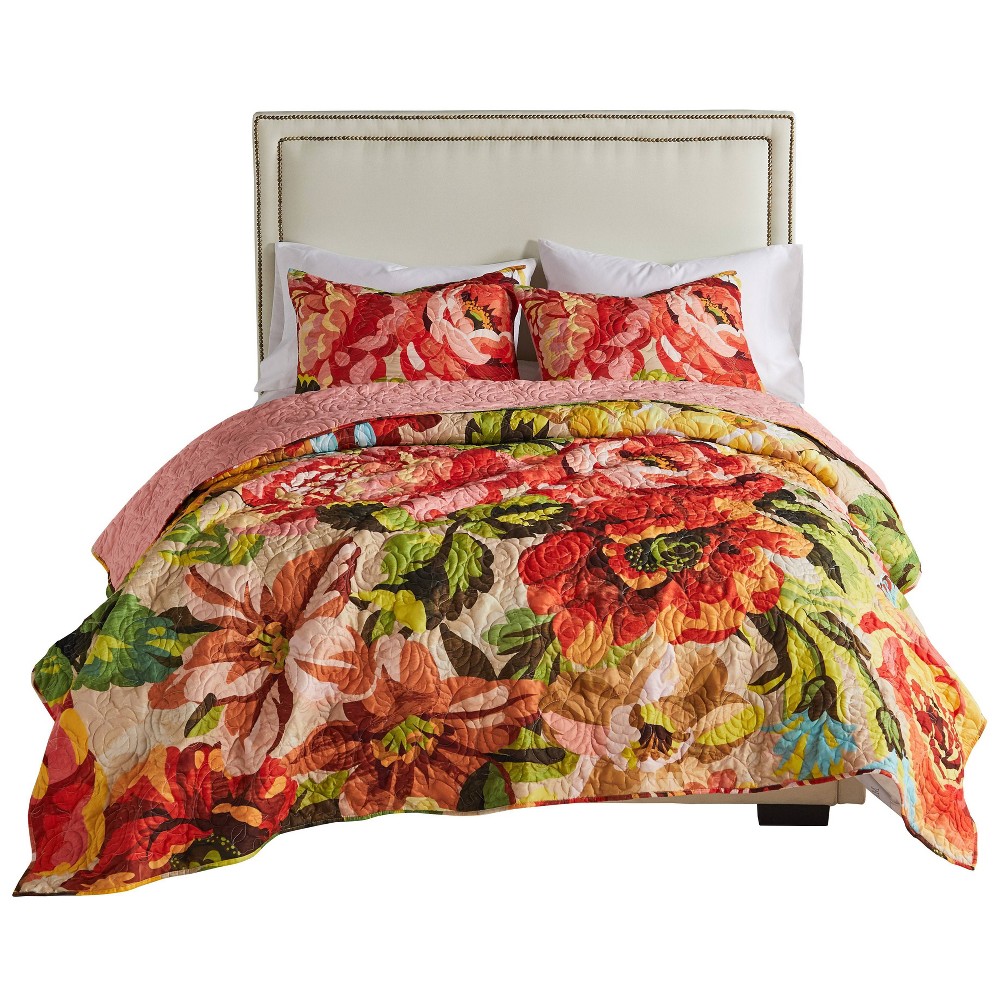 Greenland Home Fashions 3pc King Senna Harvest Quilt Set Red/Pink/Green