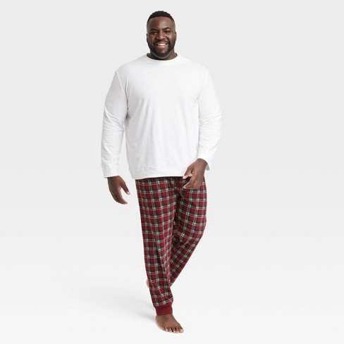 Men s Big Tall 2pc Plaid Joggers And Long Sleeve Crewneck T