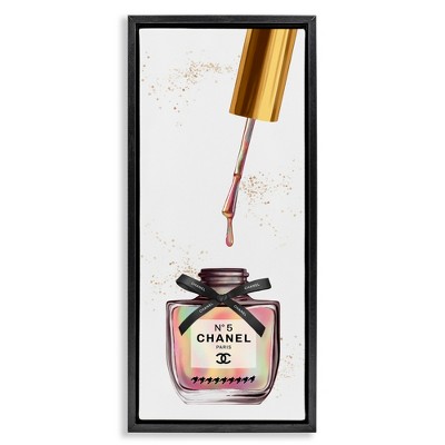 Stupell Industries Makeup Nail Polish Brush Rainbow & Gold Black Framed Floater Canvas Wall Art