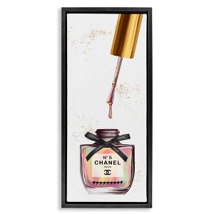 Stupell Industries Makeup Nail Polish Brush Rainbow & Gold Black Framed Floater Canvas Wall Art - 1 of 4