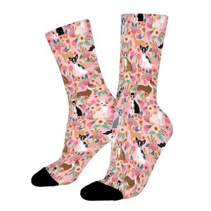 Chihuahua Florals Women Printed Crew Socks Funny Funky Socks Soft Polyester Novelty Gifts for Artists Men - 1 of 1