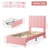 Twin Bed Frame with Under-Bed Drawer, Upholstered Platform Bed with Wave Headboard for Kids/Girls - 2 of 4