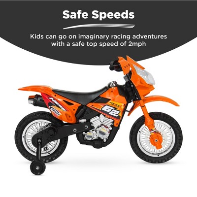 6V Orange Kids Electric Ride-On Motorcycle with Training Wheels