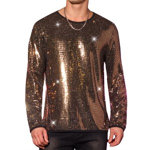 INSPIRE CHIC Men's Crew Neck Long Sleeves Party Clubwear Sparkly Sequins T-Shirt - 1 of 4