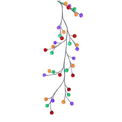 Kurt Adler 6-Foot White Garland Multicolored Cotton Ball 48 Lights LED