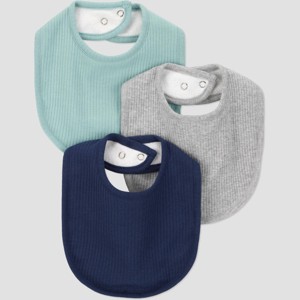 Carter's Just One You®️ Baby 3pk Bib - Navy Blue/Gray: Cotton Polyester Blend, 0-24 Months, 8x8 Inches, Set of 3 - 1 of 3