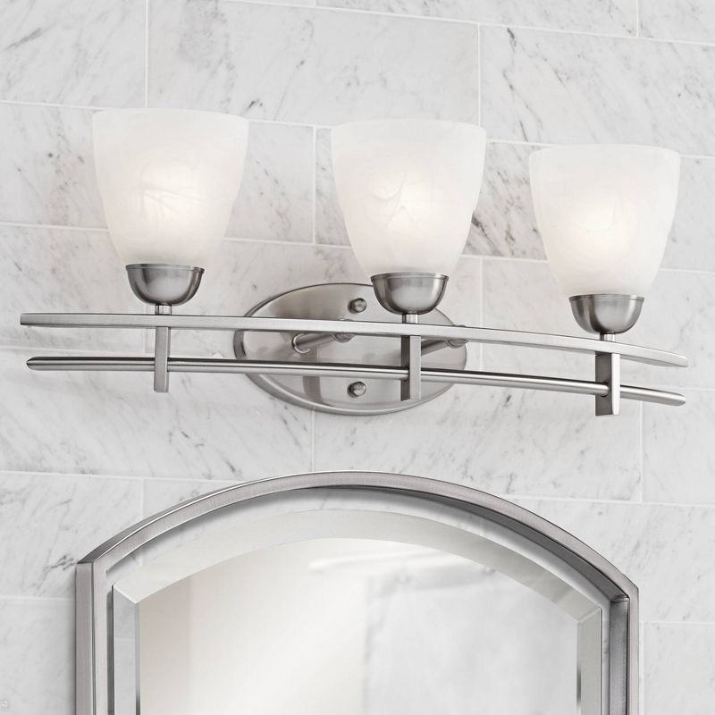 Possini Euro Design Art Deco Wall Light Silver Hardwired 23 1/2" Wide 3-Light Fixture Marbleized Glass Bathroom Vanity, 2 of 9