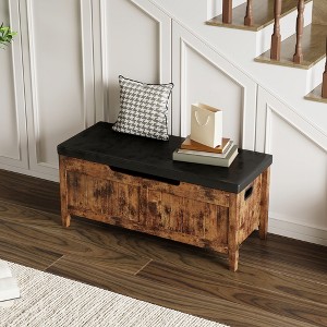 Storage Chest, Storage Trunk with Cushion Seat, 2 Safety Hinges, Wooden Storage Organizer Bench, Shoe Bench for Entryway Bedroom Living Room - 1 of 4