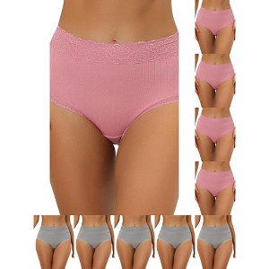 INSPIRE CHIC Women's High Waist Tummy Control Comfortable Lace Trim Ribbed Briefs 10 Packs - 1 of 4