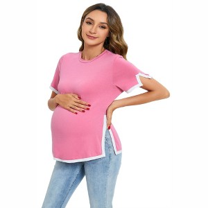 Women's Maternity Tops Maternity Shirts Color Block Split Hem Tunic Tops Pregnancy Clothes - 1 of 4