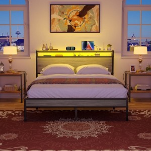 Besiost Platform Bed Frame with Charging Station, Bedframe with LED Light - 1 of 4