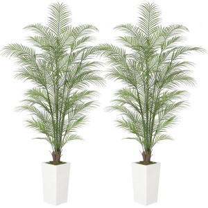 Fake Palm Tree, Faux Areca Palm Plants, Leaves Realistic Trunks Fake, Tropical Palm Tree, Tall Trapezoidal Prism White Pot - 1 of 4