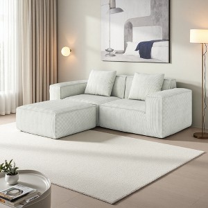 87" Modular Sectional Sofa with Cloud Corduroy, Convertible Bed & Footrests - 1 of 4