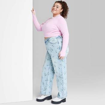Women's 90's Relaxed Straight Jeans - Wild Fable™ Light Blue Floral