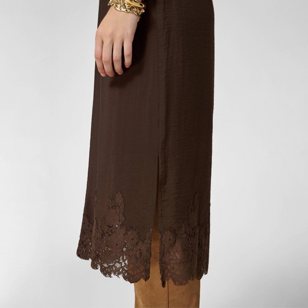 Vestido midi tipo slip con textura arrugada y encaje en el dobladillo para mujer - A New Day™ marrón 6
