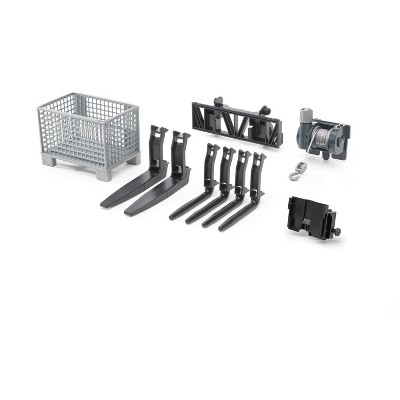 BRUDER Accessories for Frontloader: Box-type pallet, winch, & forks