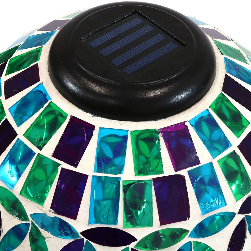 Sunnydaze Blue Cool Blooms Glass Mosaic Indoor/Outdoor Gazing Globe with Solar Light - 10" Diameter - Blue and Green, 5 of 10