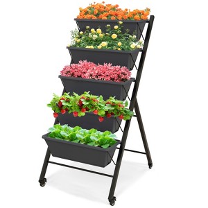 Tangkula 5-Layer Vertical Raised Garden Bed with Wheels Drainage Holes Freestanding Planter with Container Boxes Black - 1 of 4