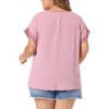 Women's Plus Size Swiss Dots Short Sleeve Lace Crochet Chiffon Pleated Casual Blouses - Agnes Orinda - 4 of 4