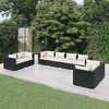vidaXL 8 Piece Patio Lounge Set with Cushions, Poly Rattan Outdoor Furniture Set, Modular Design, Water-Resistant, Cream Cushions, Black - 2 of 4