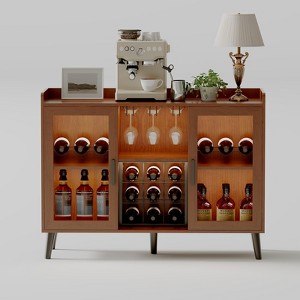 GustoWave Wine Bar Cabinet with LED Lights, 47in Modern Wood Liquor Cabinet Buffet Sideboard Coffee Bar Station with Wine Racks for Home - 1 of 4