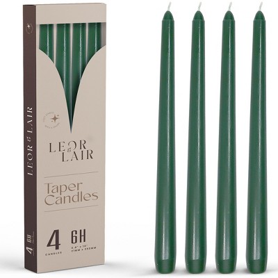 Leor & Lair 10" Taper Candles - 4 Pack - Unscented Tapered Candlesticks for Dinner, Home, and Holiday