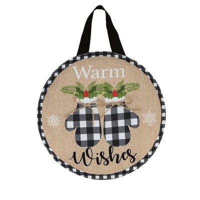 Briarwood Lane Winter Burlap Door Hanger 18x12 Checkered Mittens For Winter Door Hanger