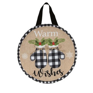 Briarwood Lane Winter Burlap Door Hanger 18x12 Checkered Mittens For Winter Door Hanger - 1 of 2