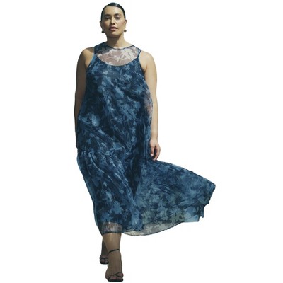 ELOQUII Women's Plus Size Floral Pattern Tank Dress