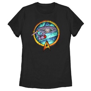 Women's Star Trek USS Enterprise Stained Glass To Boldly Go T-Shirt - 1 of 4