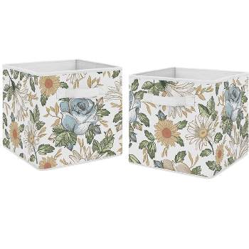 Sweet Jojo Designs Girl Set of 2 Kids' Decorative Fabric Storage Bins Vintage Floral Blue Yellow and Gold