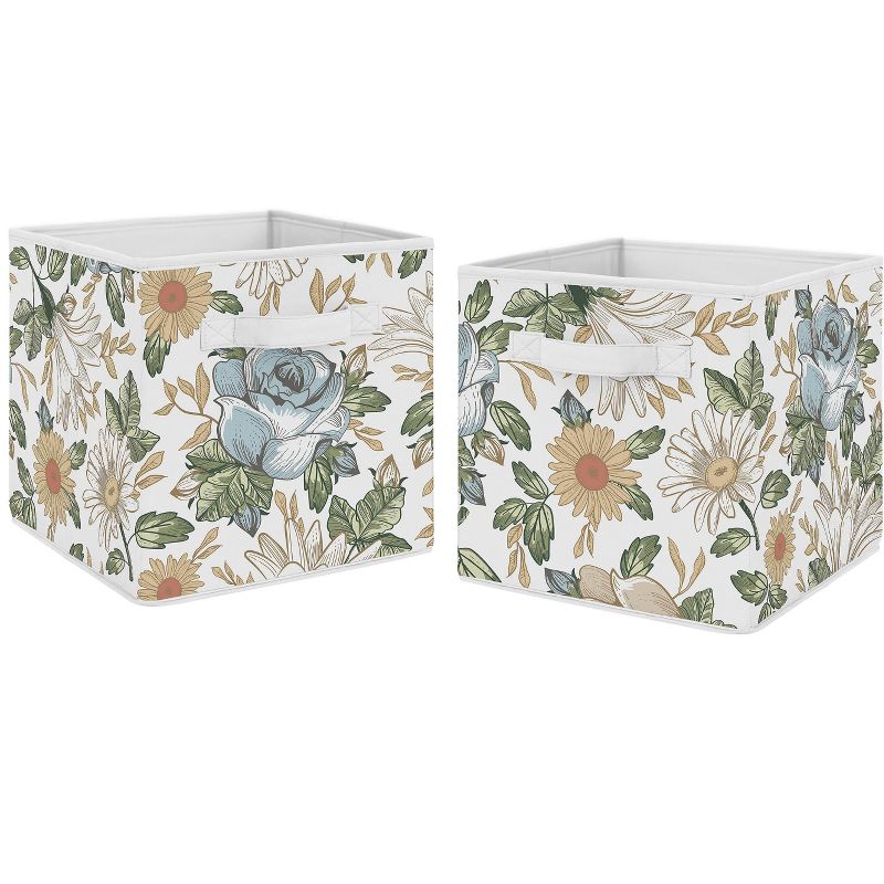 Sweet Jojo Designs Girl Set of 2 Kids' Decorative Fabric Storage Bins Vintage Floral Blue Yellow and Gold, 1 of 6