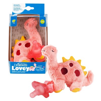 Dr. Brown's Lovey Pacifier and Teether Holder with HappyPaci Silicone Pacifier - Dino - 0-6 Months