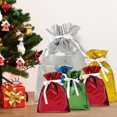 Vibrant Holographic Aluminum Foil Drawstring Gift Bags Set