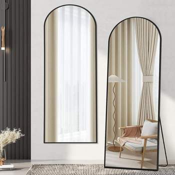 Serio 65" Height x 22" Width Oversize Arch-Crowned Top Full Length Floor Mirror with Stand,Large Arched Wall Mirror-The Pop Home