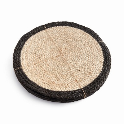 Plum & Post Jute Coil Round Placemats, Set of 8 - Natural/Black Jute