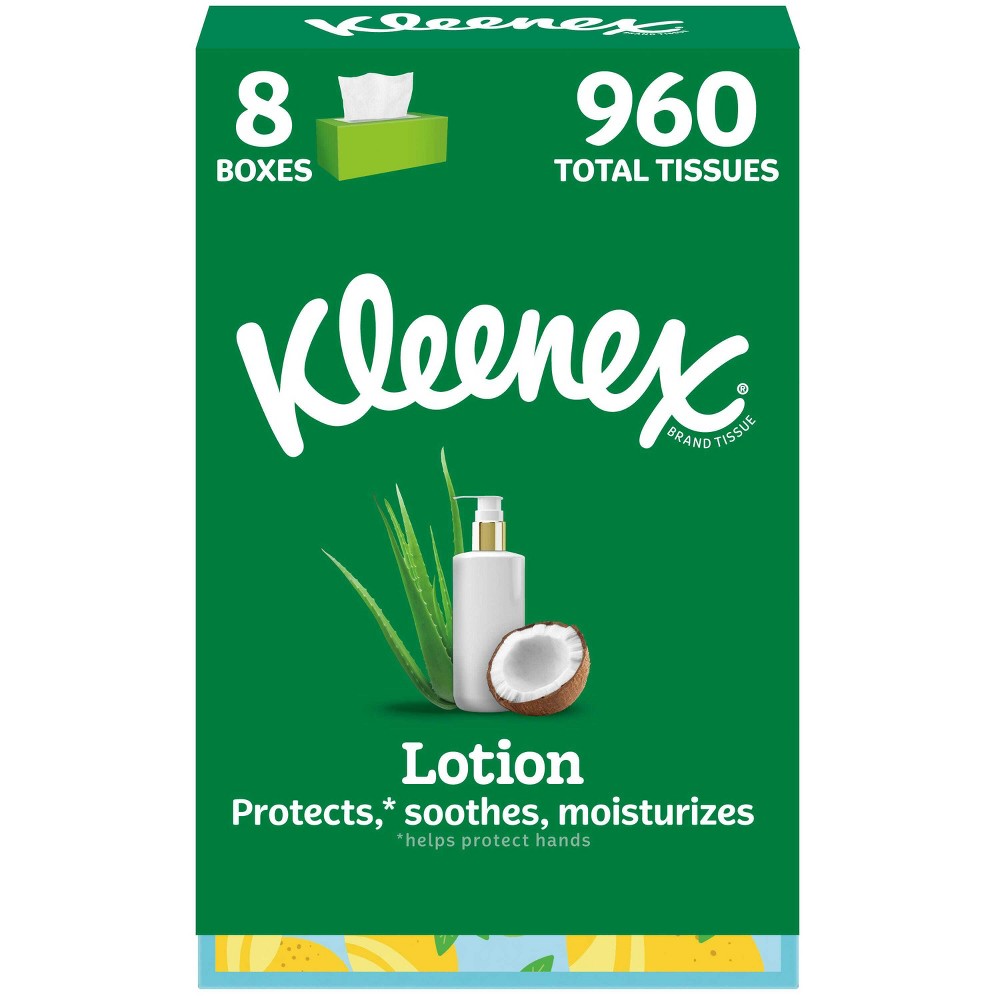 Kleenex Lotion 3-Ply Facial Tissue - 8pk/960ct: Rectangle Box, Non-Travel Size
