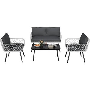 Coucheta 3-Piece Patio Furniture Set - All-Weather PE Wicker Chairs & Loveseat with Tempered Glass Coffee Table, Garden, Sunroom - 1 of 4