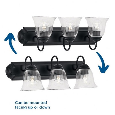 Matte Black 3-Light Vanity Light with Clear Glass Shades