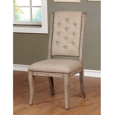 Set of 2 Medina Tufted Wood Dining Side Chair Natural - HOMES: Inside + Out: Upholstered, Nailhead Trim, High Back