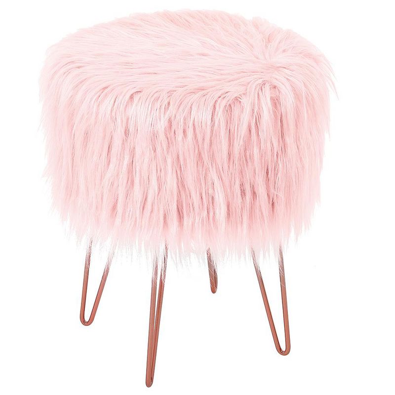 BirdRock Home Faux Fur Foot Stool Ottoman with Hair Pin Legs - Pink, 1 of 4